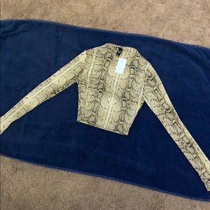 Long sleeve, high neck snake skin slinky crop top